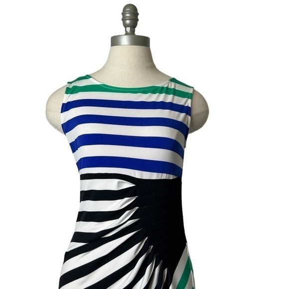 2/$30 London Times Sleeveless Stripe Long Stretch Maxi Dress  Slimming Panel - Picture 5 of 15